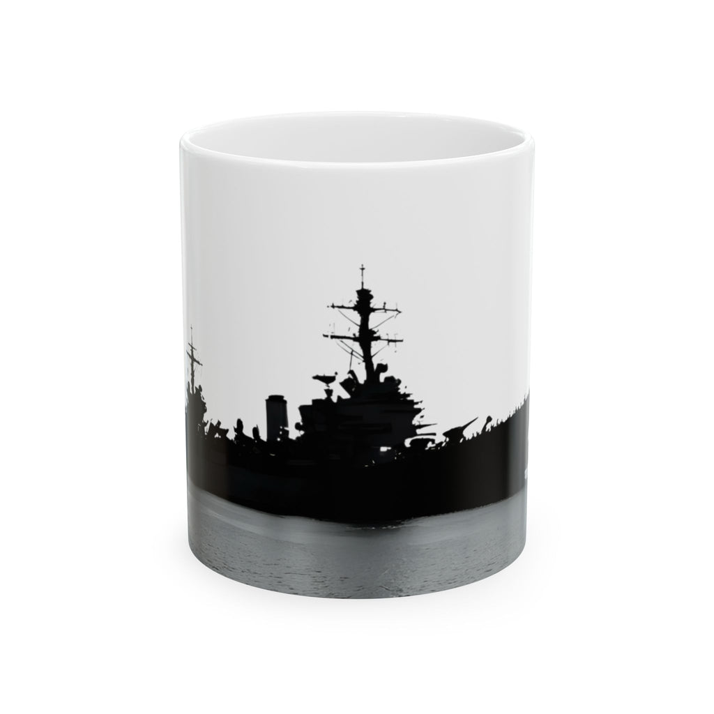 Resolute Silhouette Of A Mighty Warship Mug (11oz & 15oz), Navy Memorabilia White Ceramic Cup