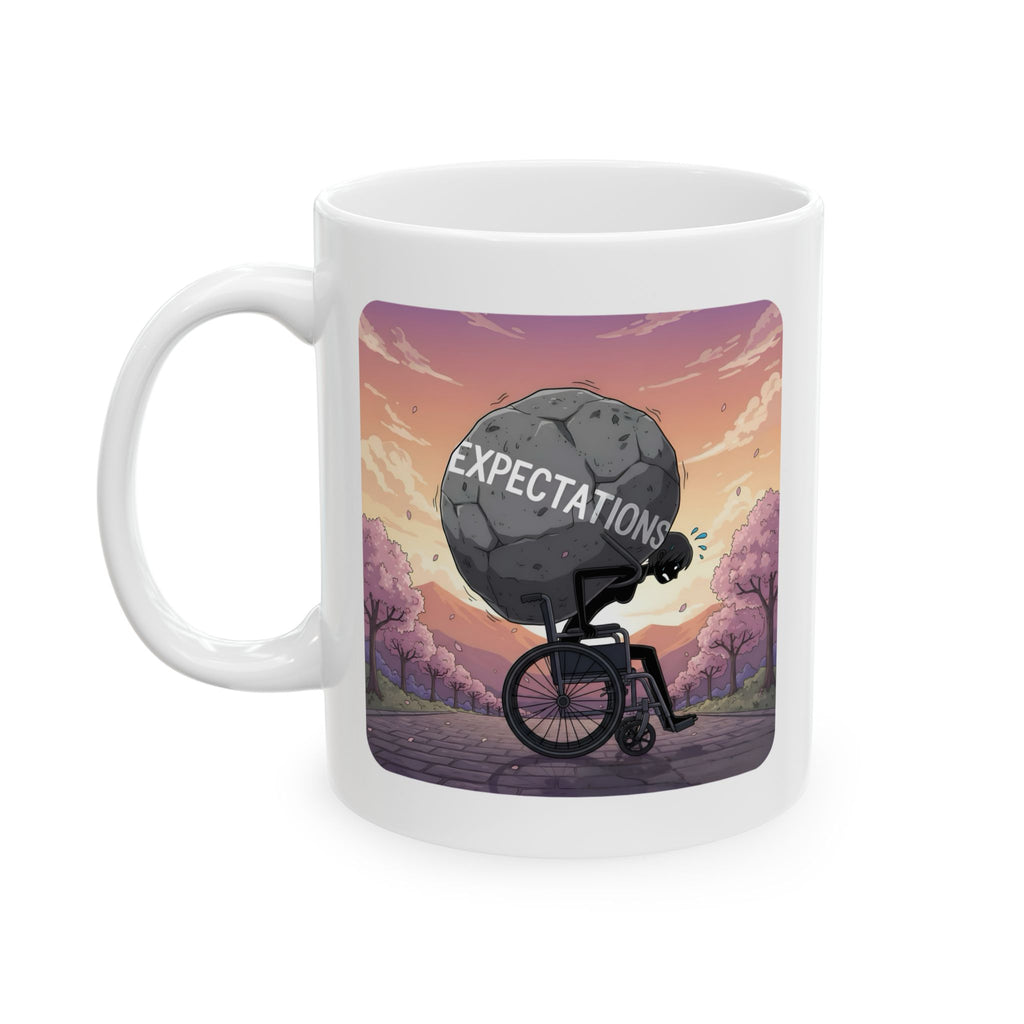 Unbreakable Woman Overcoming Expectation White Ceramic Mug, (11oz, 15oz), Disability Pride Wheelchair Warrior Cup