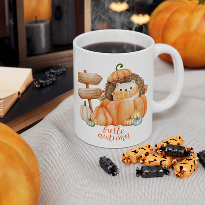 Journeys Hello Autumn Seasons of Change Ceramic Mugs, Gifts for Pet Lovers, Mugs for Cute Animal Lovers, Cute Seasonal Mugs, Mug for All Occasions, Thanksgiving Mug