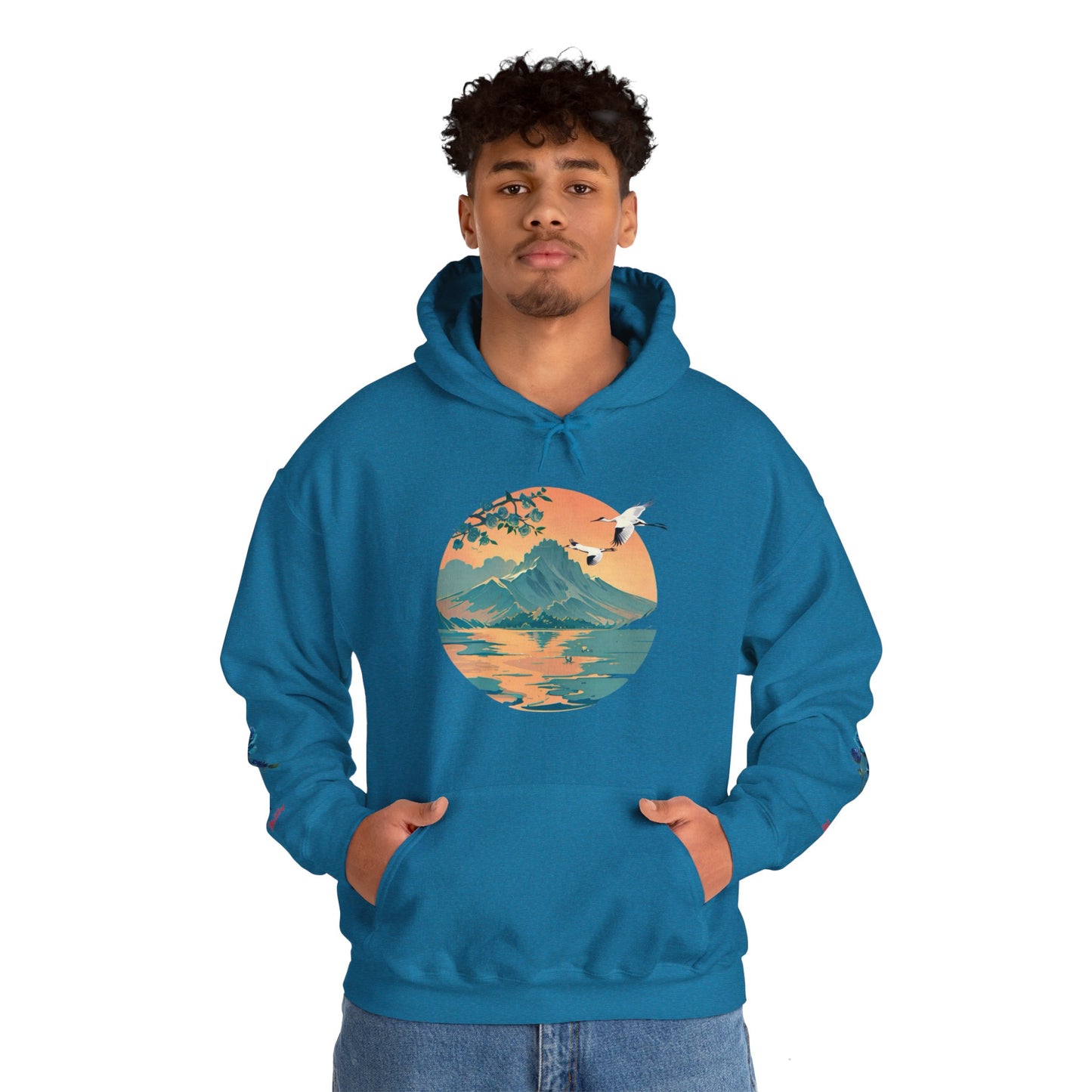 Japanese Blue Roses Landscape Unisex Heavy Blend™ Hooded Sweatshirt