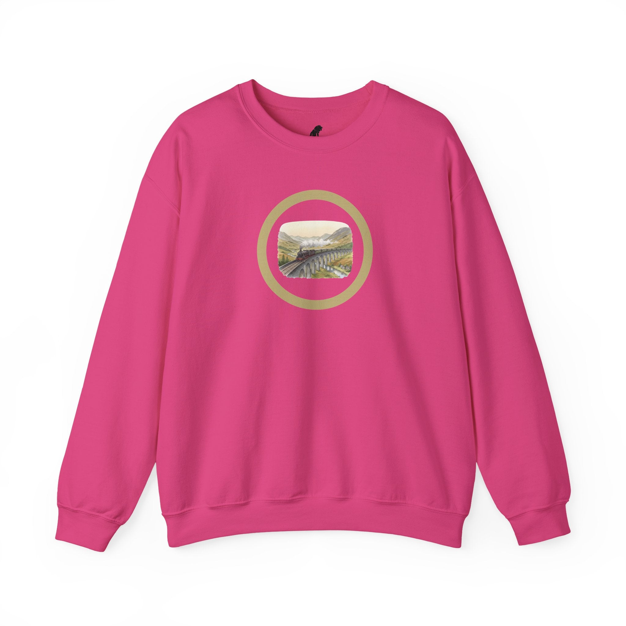 Crewneck Circle Locomotive Sweatshirt — Vintage River Landscape Train
