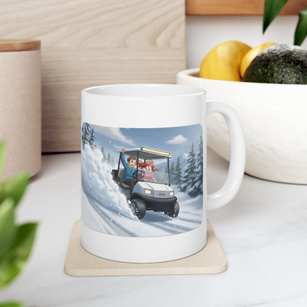 Anime Golf Cart Winter Racing Adventures #2 White Ceramic Mug — Find Your Path To The Essentials Cup (11oz & 15oz)