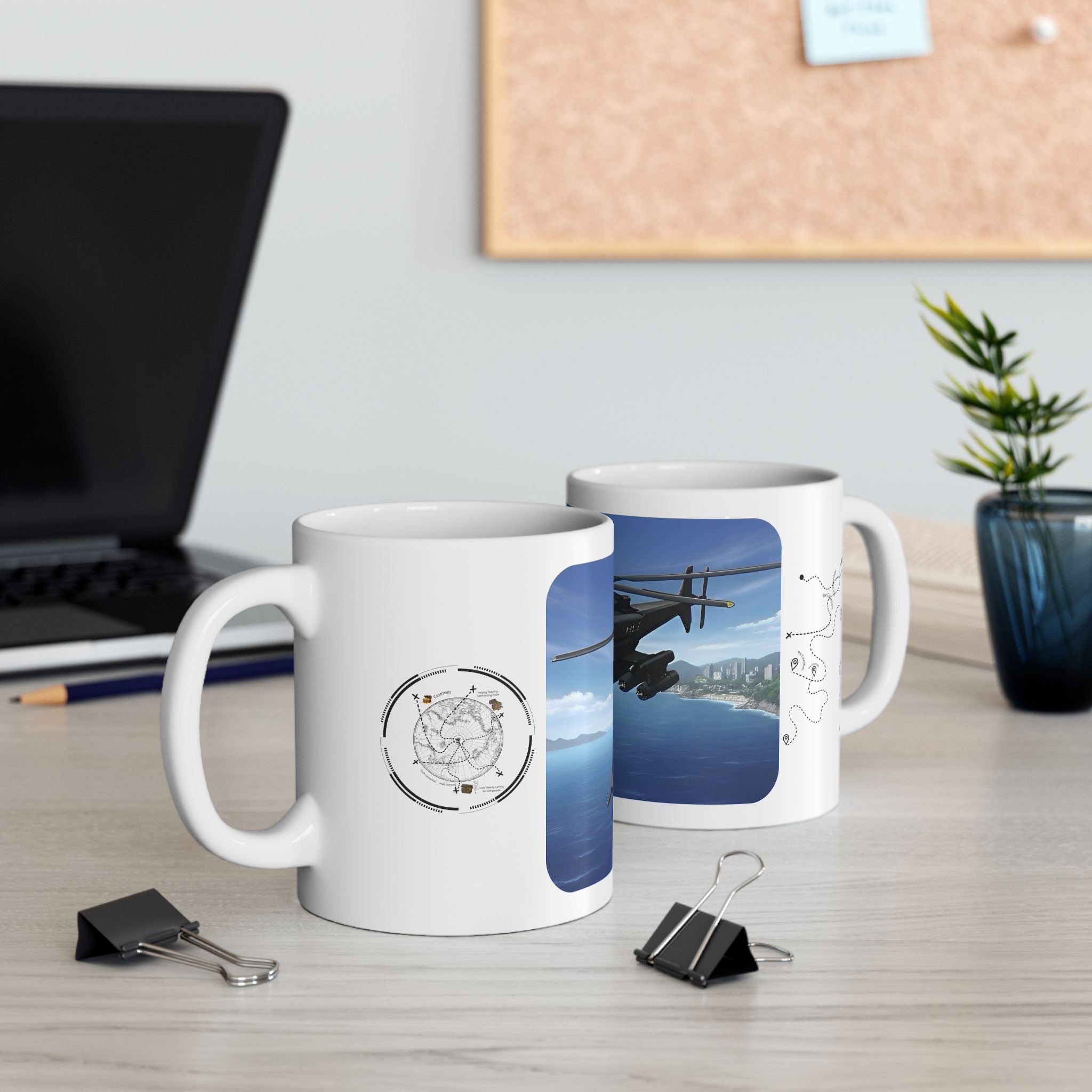 Touring Heli Over Glam City Coast White Ceramic Mug – Friends, Family & Imaginative Adventures, Celebrating Companionship, Creativity & Life’s Little Wonders Cup (11oz/15oz)