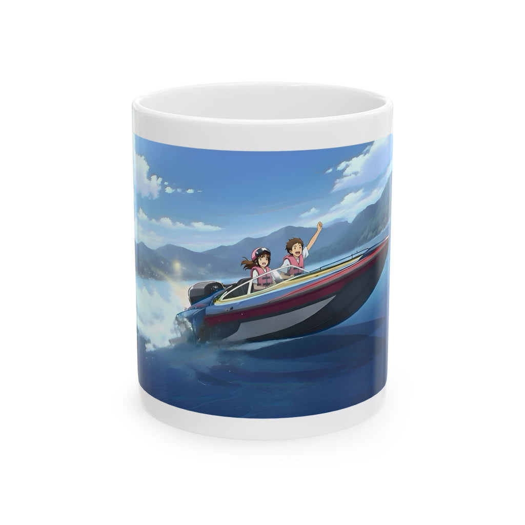 Adrenaline Boat Race #3 for Friends & Couples White Ceramic Mug — Anime Speedboat Treasure Map Cup (11oz/15oz)