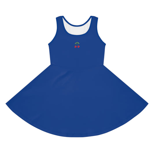 Girls' Dark Blue Sleeveless Sundress (AOP)