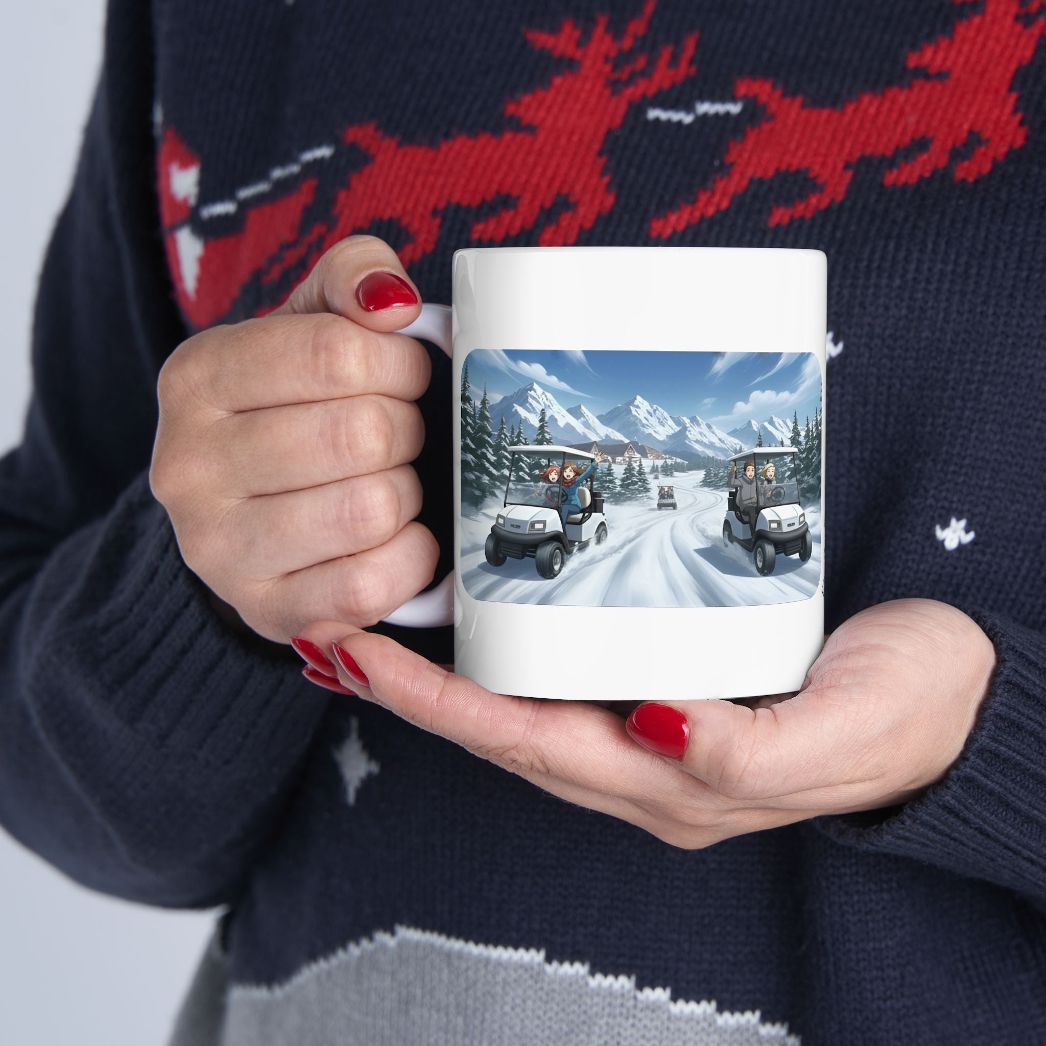 Anime Golf Cart Seasonal & City Adventures #8 White Ceramic Mug — Find Your Path To The Essentials Cup (11oz & 15oz)