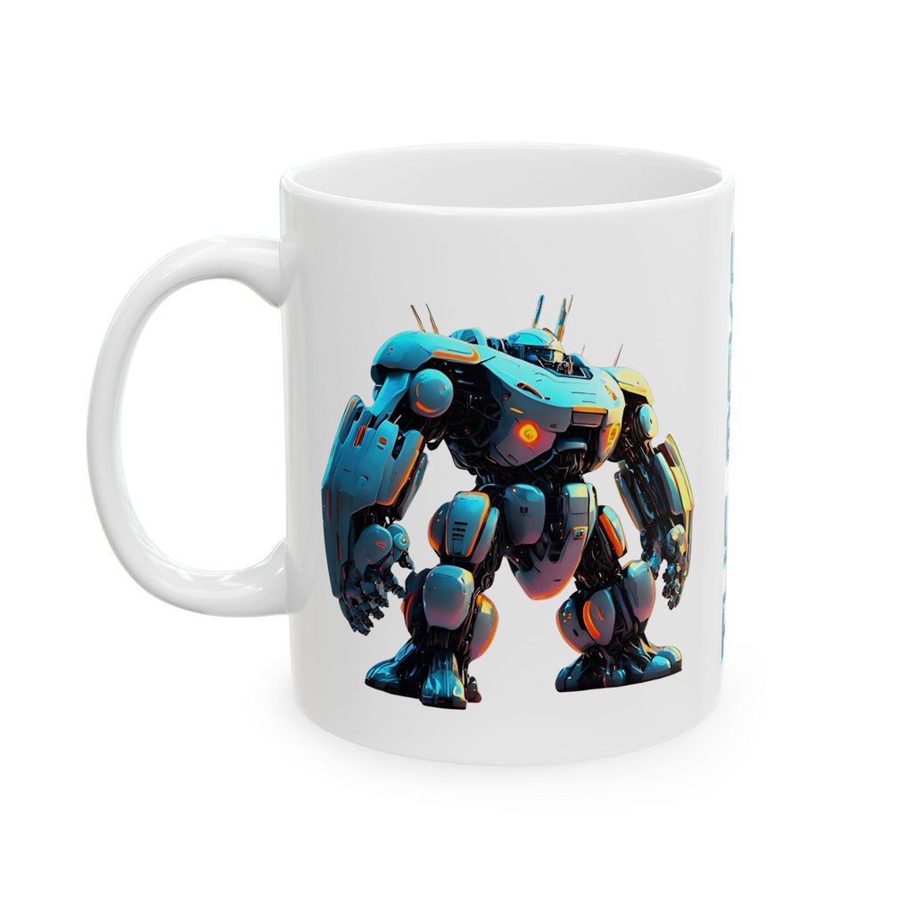'The Meks' Sci‑Fi Mech Robot #8 White Ceramic Mug (11oz & 15oz), Mech Squad Tank Cup
