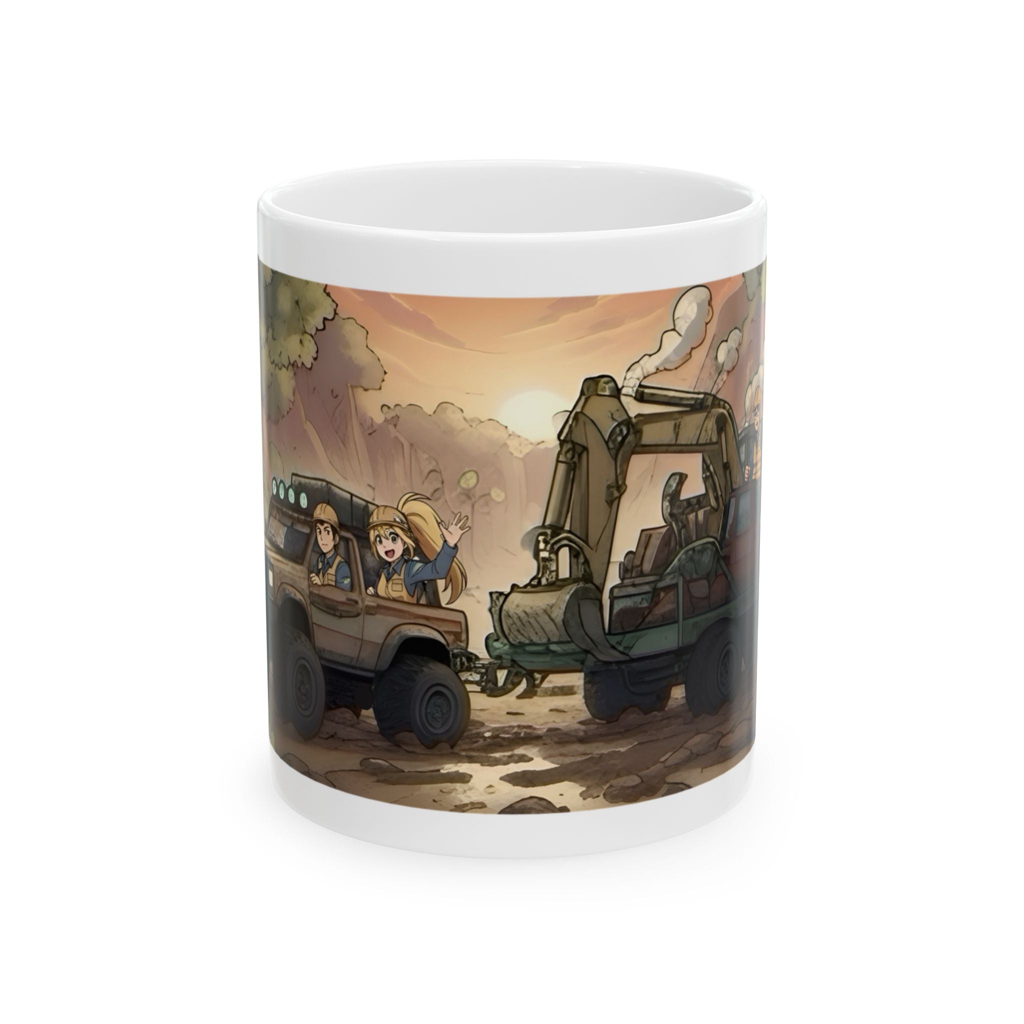 Adventure 4x4 Trucks #7, Construction Workers On The Go White Ceramic Mug — Find Your Path To The Essentials Cup (11oz & 15oz)