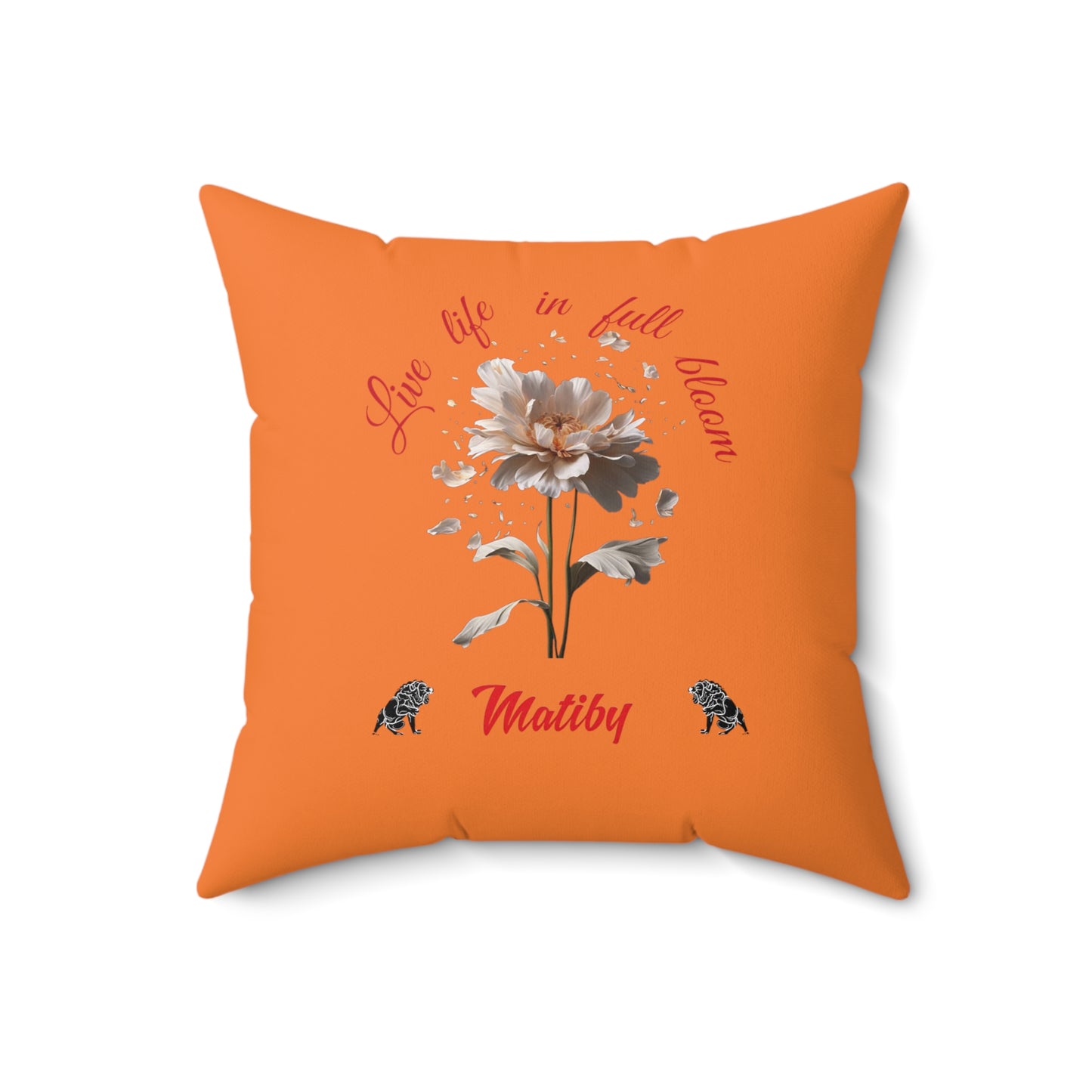 Orange Flower Spun Polyester Square Pillow