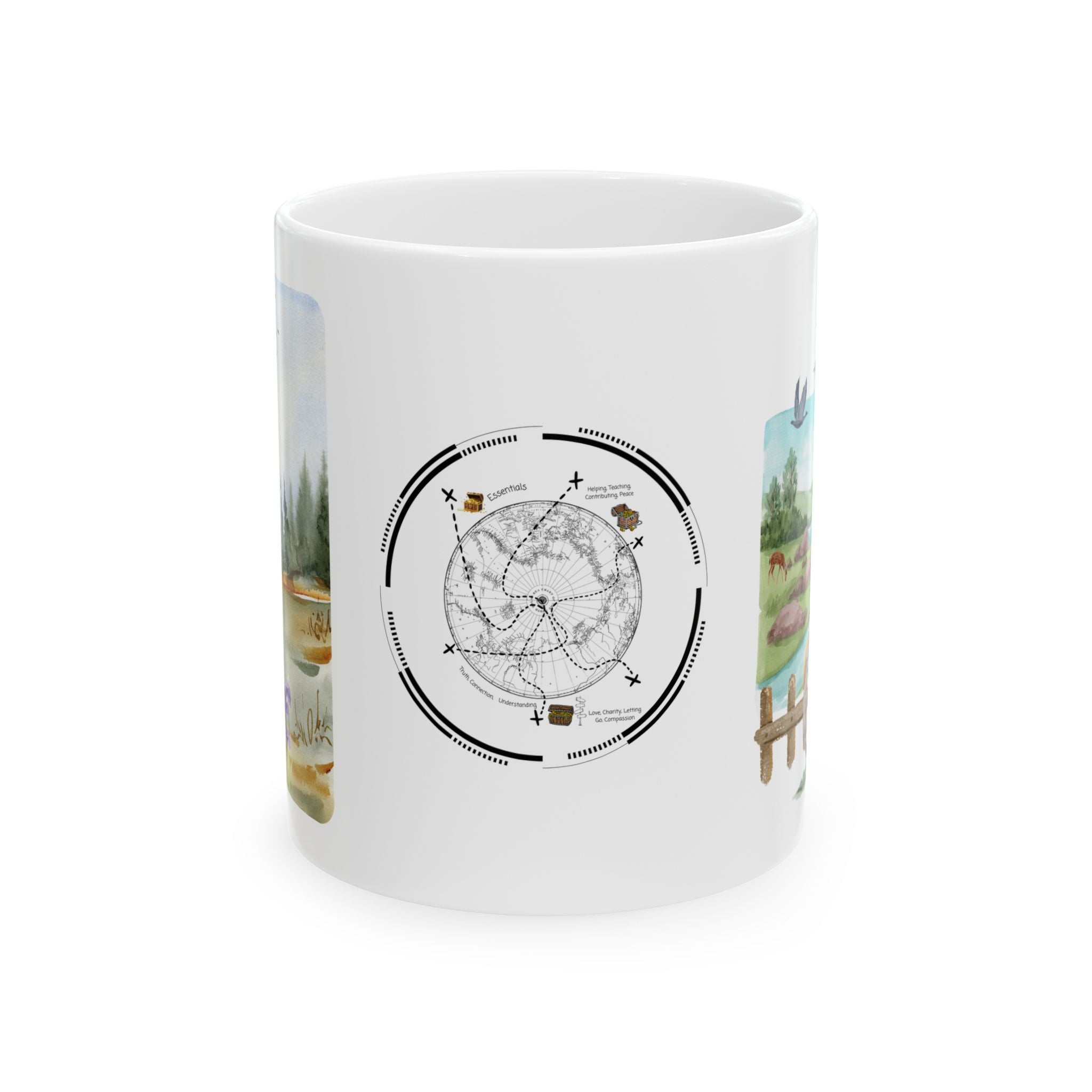 Peaceful Forest White Ceramic Mug — Aesthetic Nature Scenery Cup (11oz/15oz)
