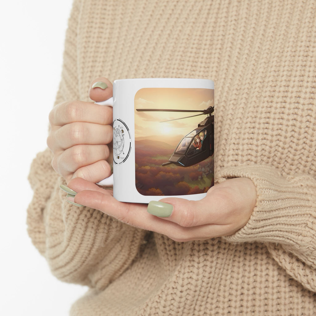 Touring Heli Over Autumn Fall Countryside White Ceramic Mug – Friends, Family & Imaginative Adventures, Celebrating Companionship, Creativity & Life’s Little Wonders Cup (11oz/15oz)