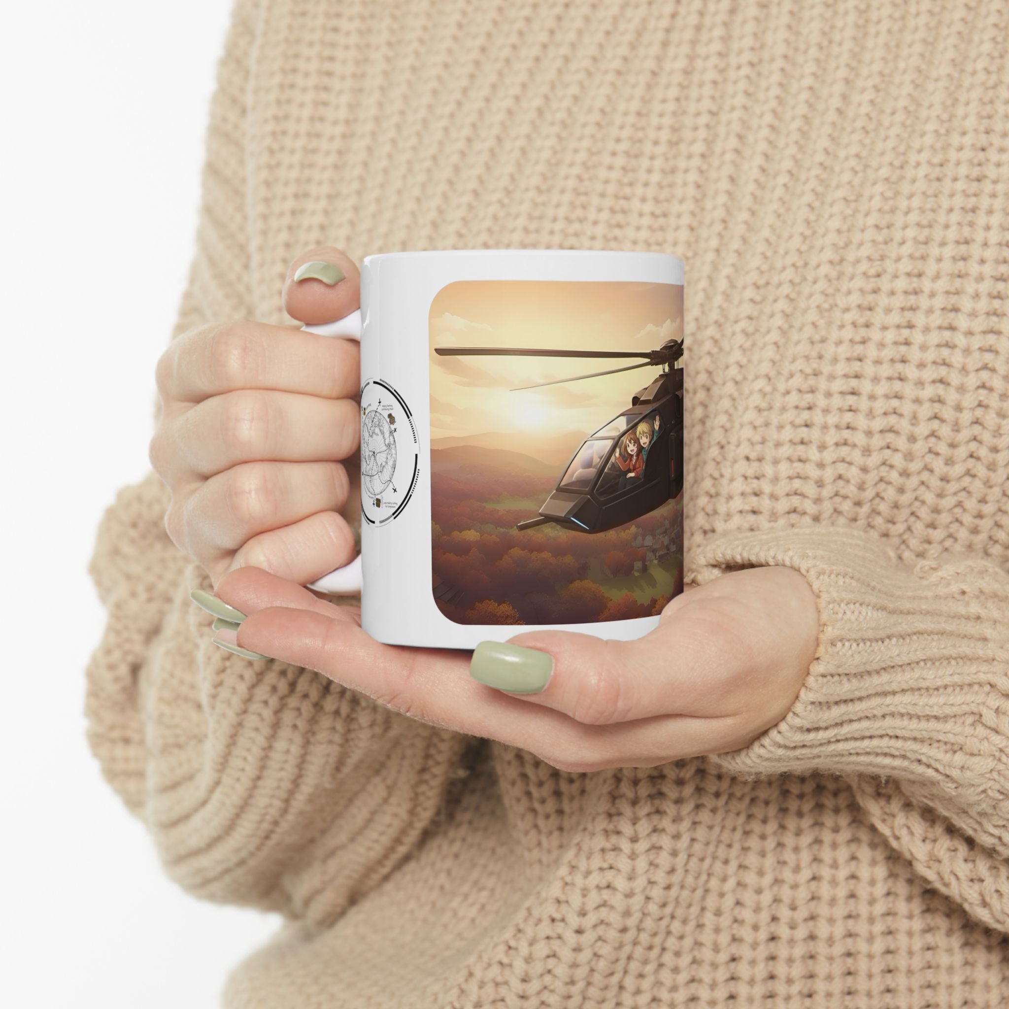 Touring Heli Over Autumn Fall Countryside White Ceramic Mug – Friends, Family & Imaginative Adventures, Celebrating Companionship, Creativity & Life’s Little Wonders Cup (11oz/15oz)