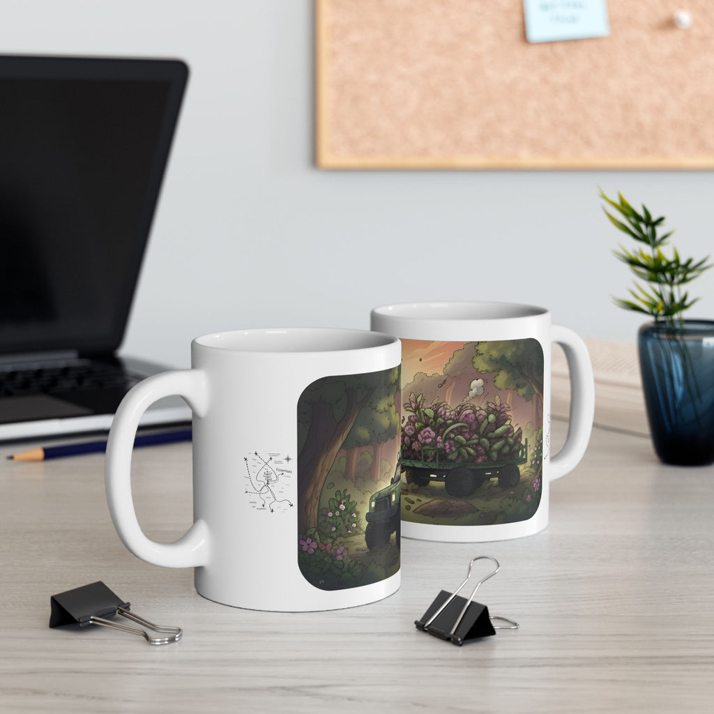Adventure 4x4 Trucks #50, Plant Nursery Lovers White Ceramic Mug — Find Your Path To The Essentials Cup (11oz & 15oz)