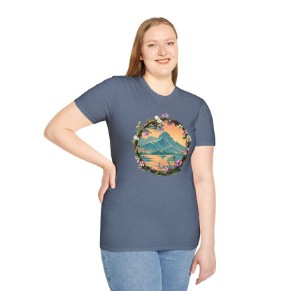 Japanese Blue Rose Landscape Unisex Softstyle T-Shirt