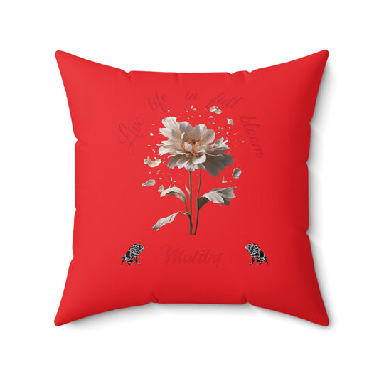 Red Matiby Flower Spun Polyester Square Pillow