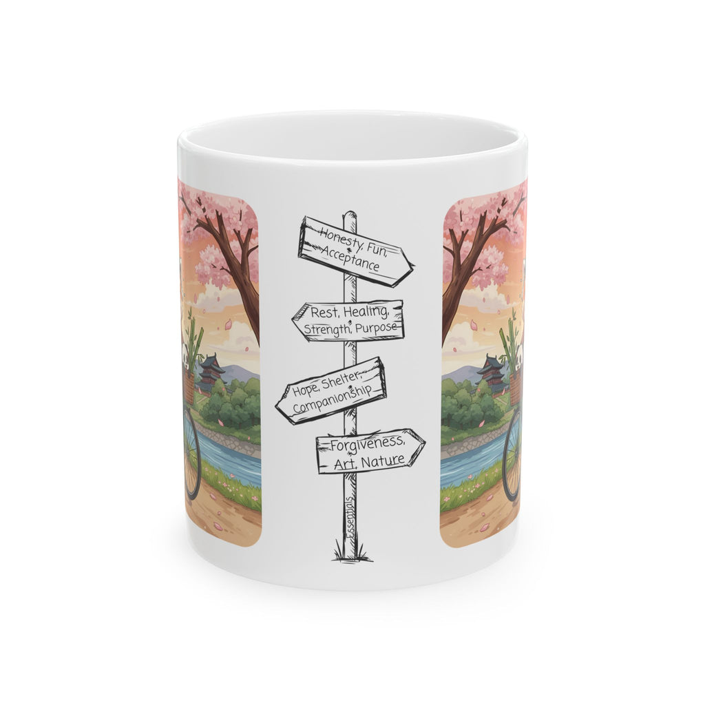 Cozy Red Panda & Baby Panda in Sakura Japan White Ceramic Mug — Happy Panda Family Bicycle Cup, 11oz & 15oz