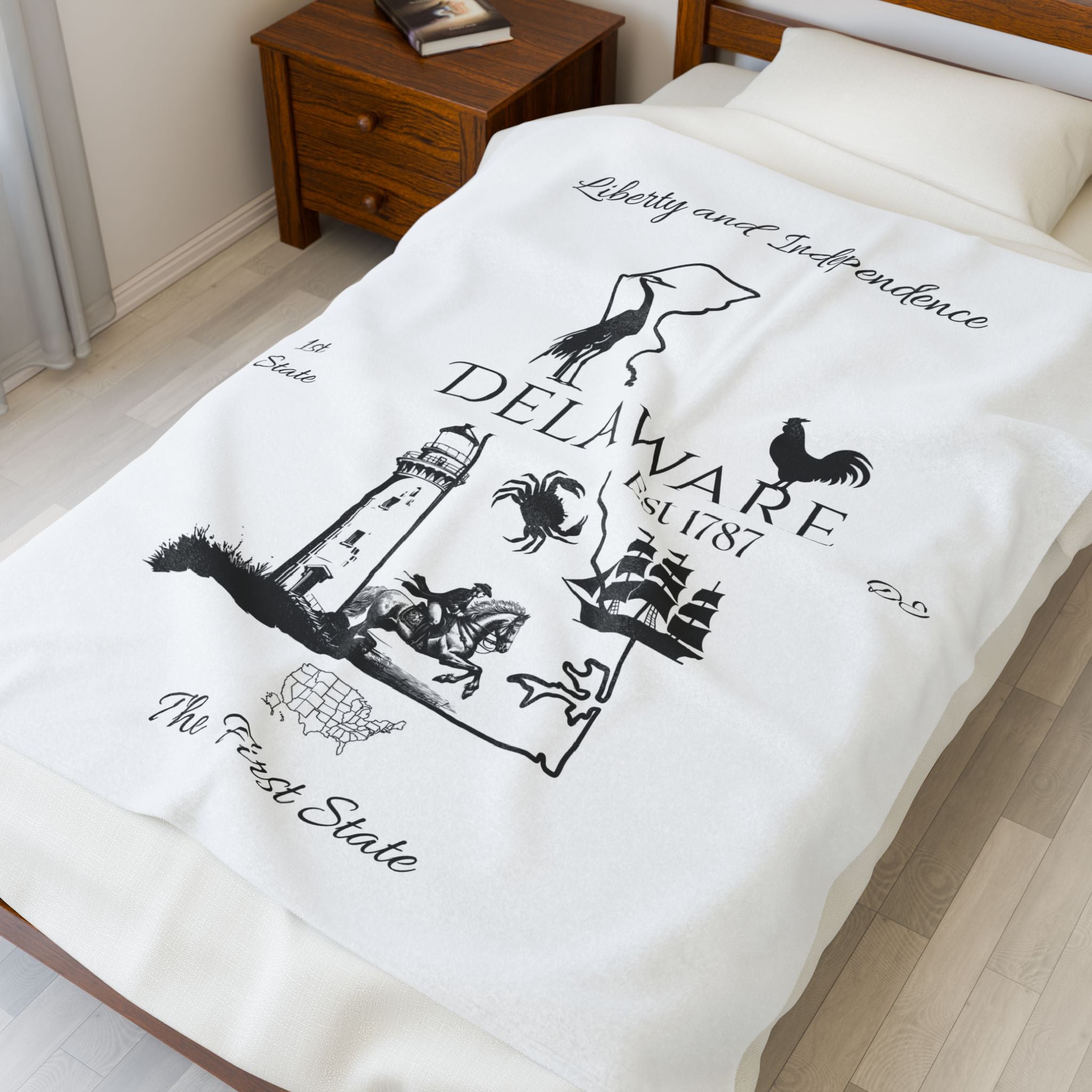Delaware Plush Blanket with Personalized States of USA for America's 250th Birthday, DE Custom State Images, US Travel Gift, Patriotic