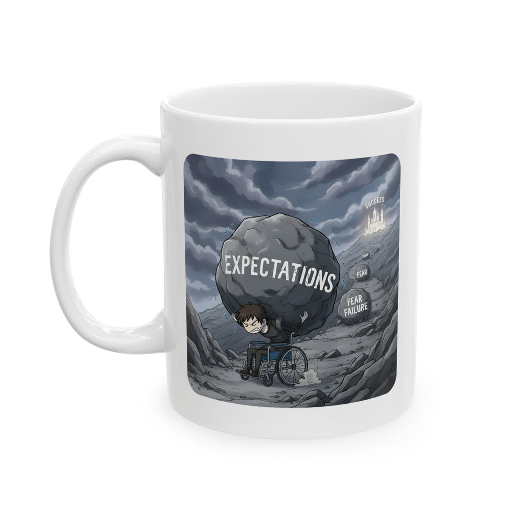 Unbreakable Women Overcoming Expectation White Ceramic Mug, (11oz, 15oz), Disability Resilience Wheelchair Warrior Cup