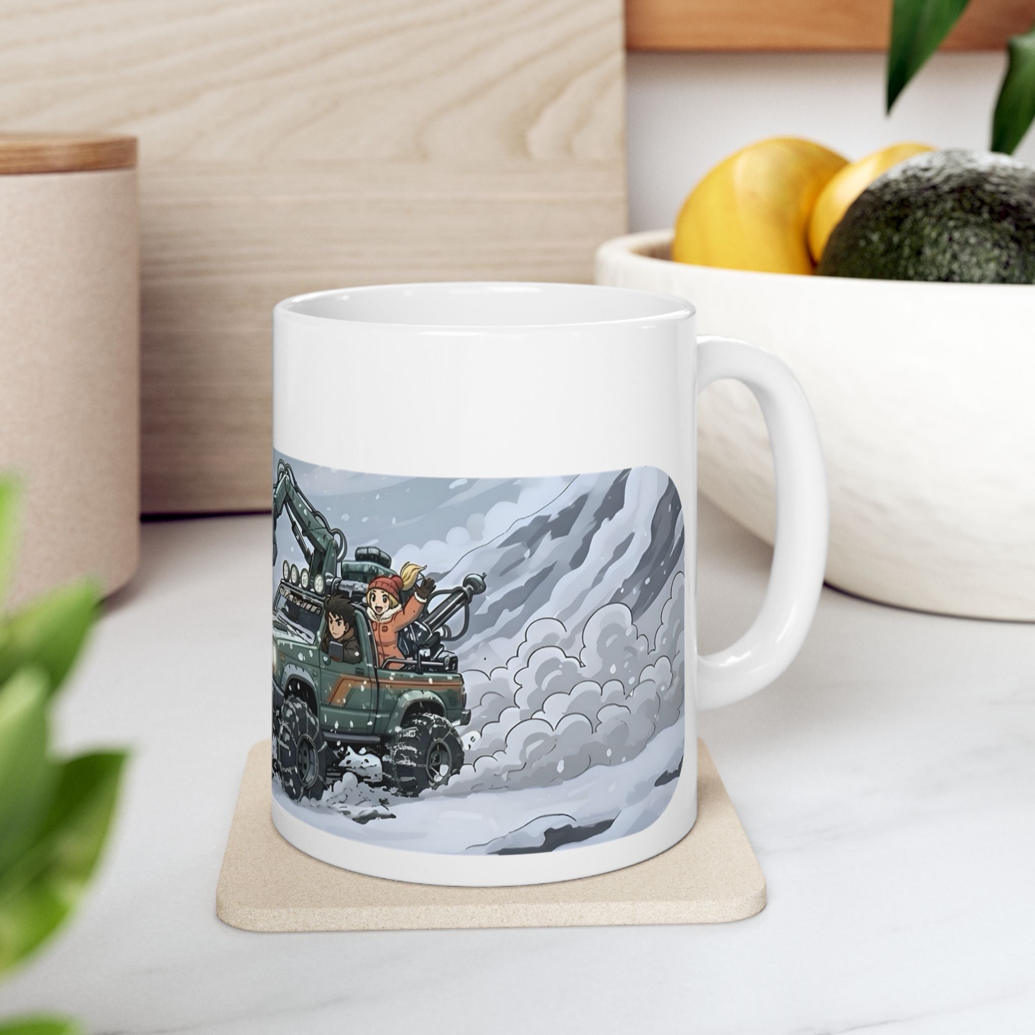 Adventure 4x4 Trucks #18, Winter Meteorologists On The Go White Ceramic Mug — Find Your Path To The Essentials Cup (11oz & 15oz)