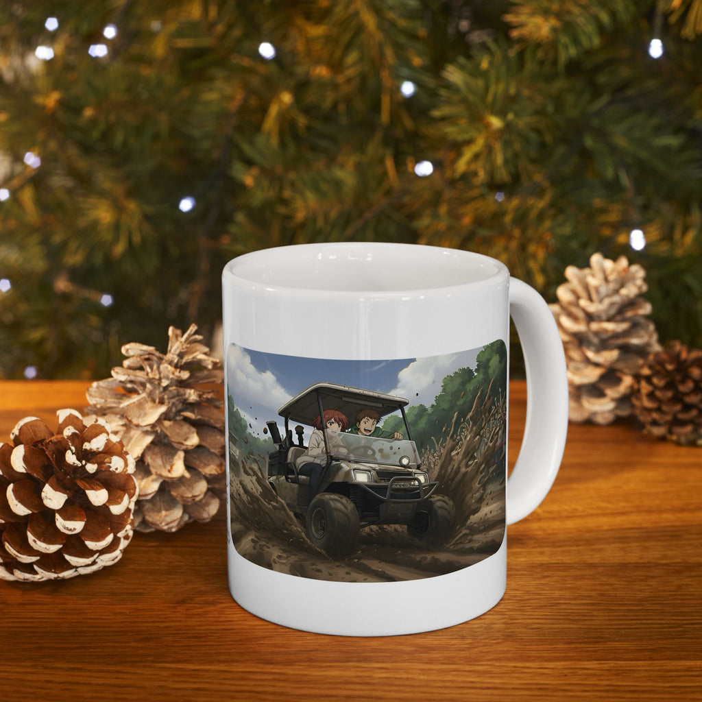 Anime Golf Cart Mud Racing Adventures #4 White Ceramic Mug — Find Your Path To The Essentials Cup (11oz & 15oz)