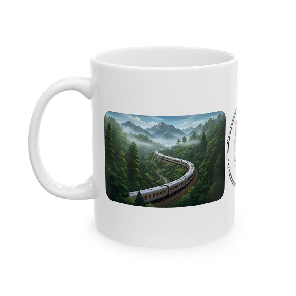 The Winding Journey Train Ride White Ceramic Mug — The Modern Traveler Transit Cup (11oz/15oz)