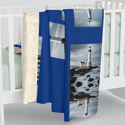 Matiby Lighthouse Blue Sherpa Fleece Blanket