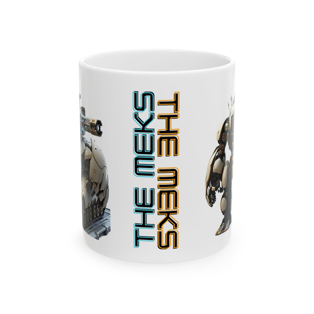 'The Meks' Sci‑Fi Mech Robot #5 White Ceramic Mug (11oz & 15oz)