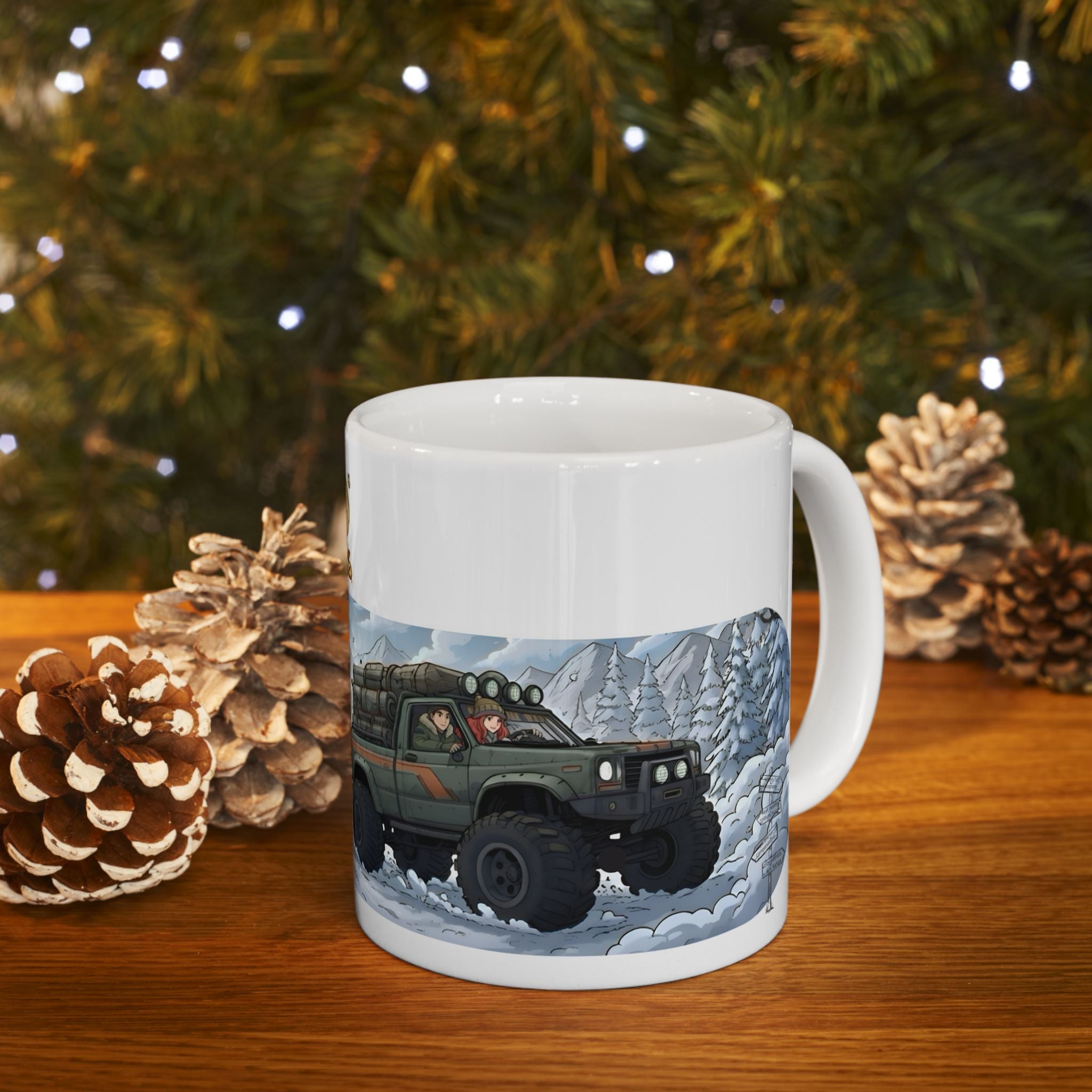 Adventure 4x4 Trucks #39, Rolling Through The Snow White Ceramic Mug — Find Your Path To The Essentials Cup (11oz & 15oz)