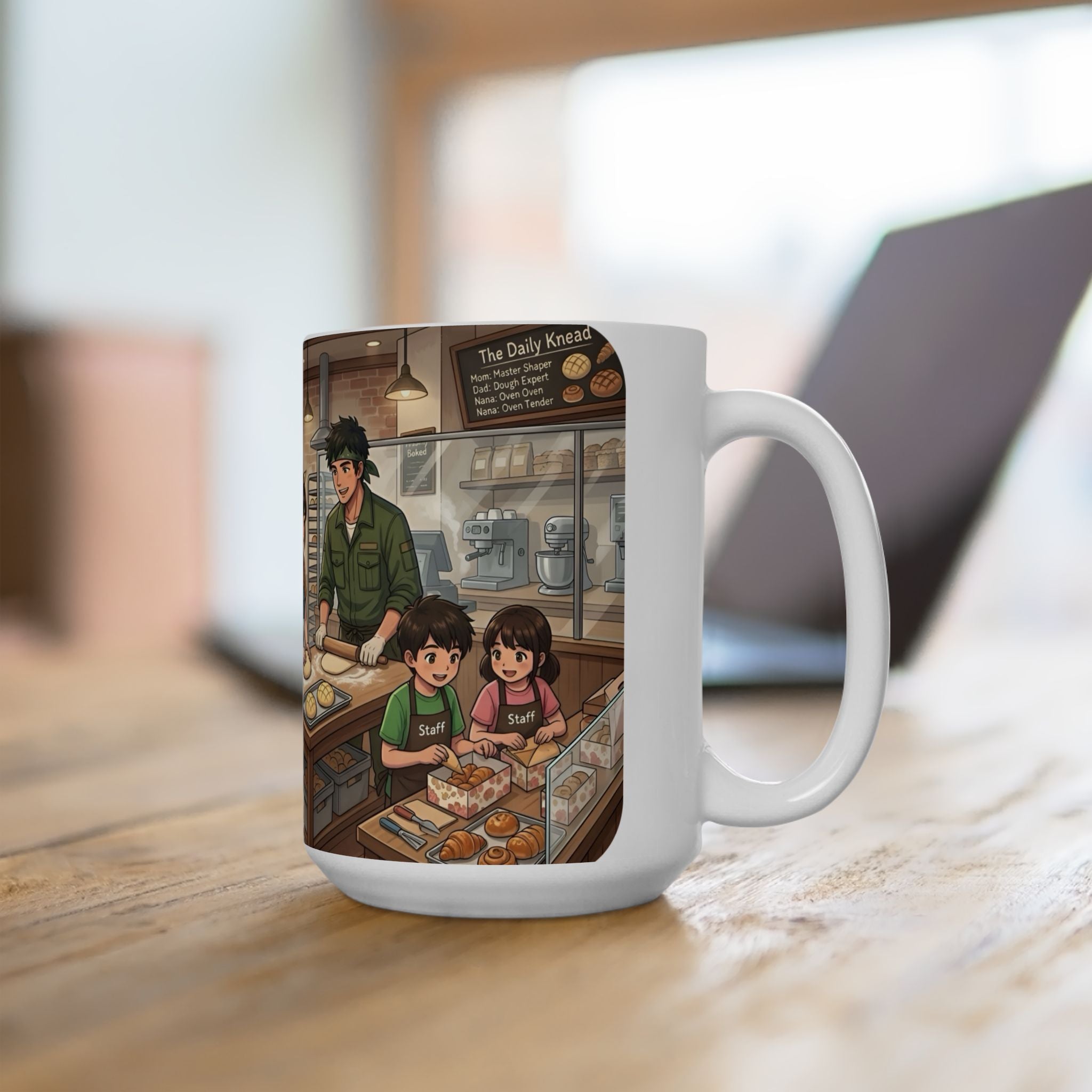 Cozy Family Bakery White Ceramic Mug — Inspirational Multigenerational Baking Cup (11oz & 15oz)