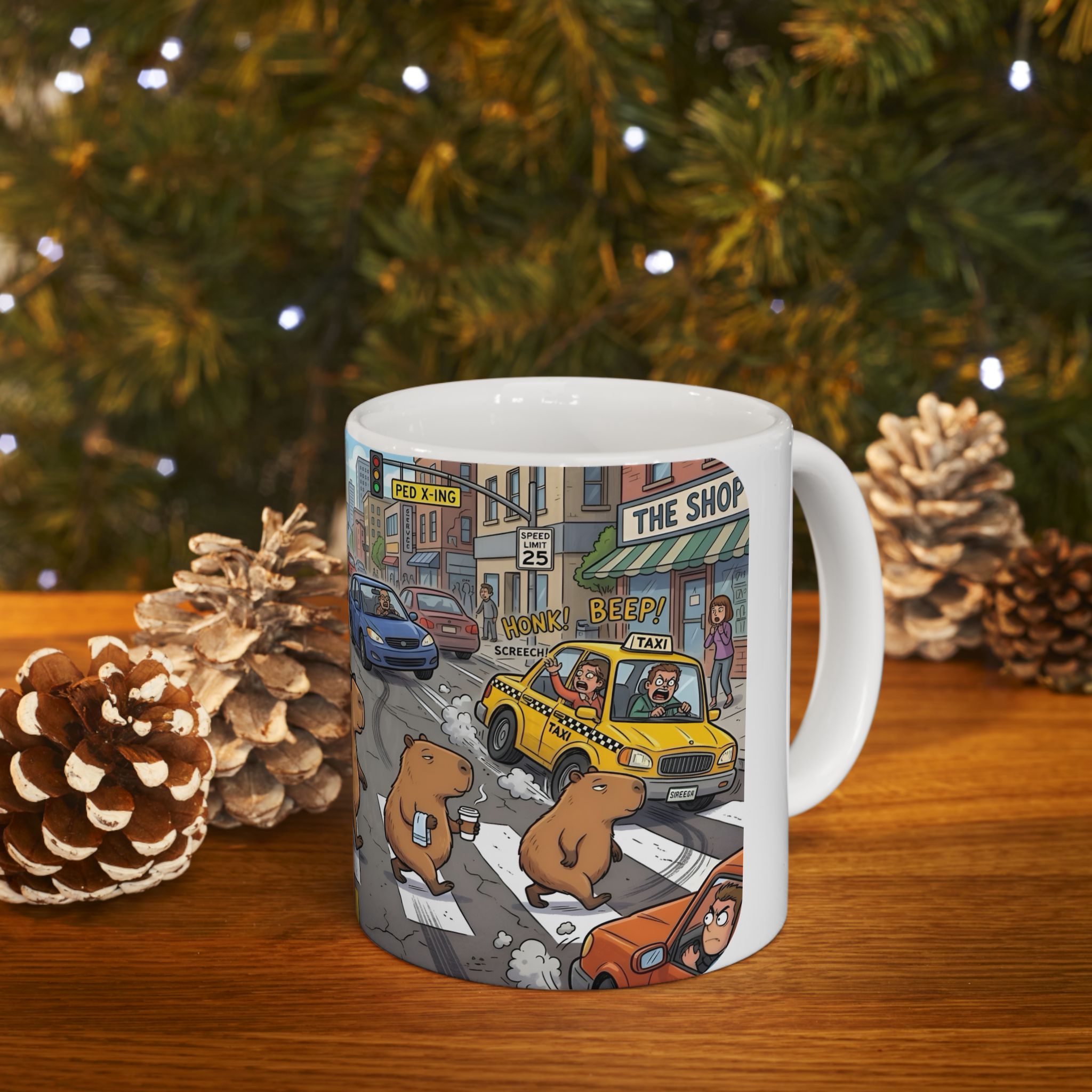 Capybara Abbey Road White Ceramic Mug – Funny Rodent Band Tea Cup (11oz & 15oz)