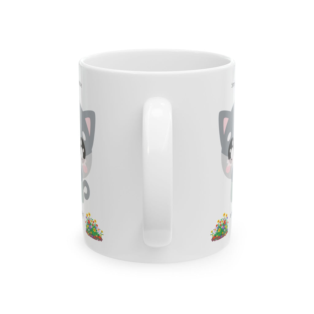 Cozy Simply Irresistible Cat White Ceramic Mug — Floral Kitten Lover Tea Cup (11oz, 15oz)