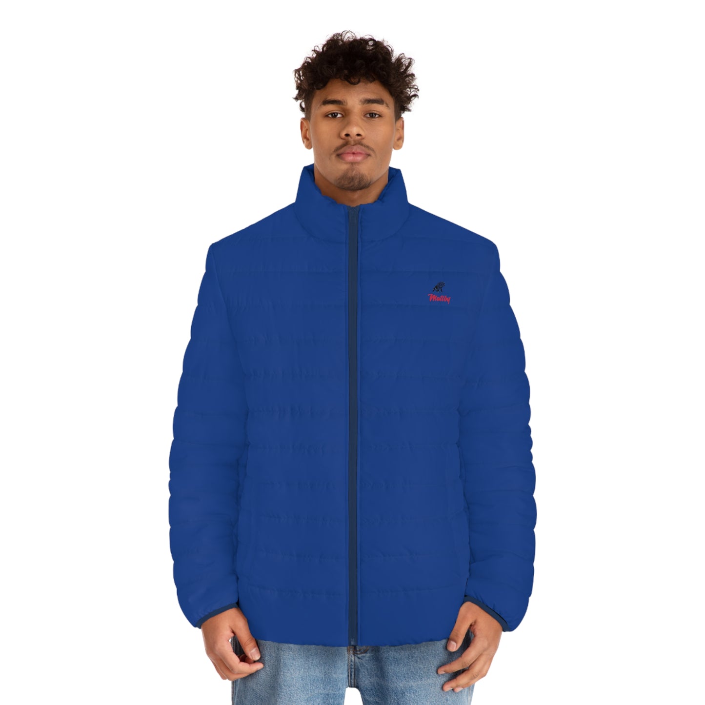 Men's Dark Blue Puffer Jacket (AOP)