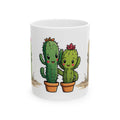Cactus Couple White Ceramic Mug — Cute Potted Terracotta Tea Cup (11oz & 15oz)