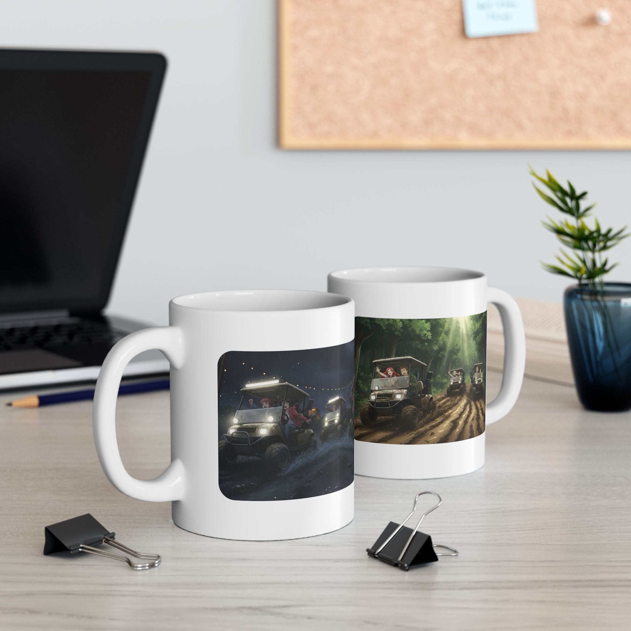 Anime Golf Cart Mud & Rain Racing Adventures #5 White Ceramic Mug — Find Your Path To The Essentials Cup (11oz & 15oz)