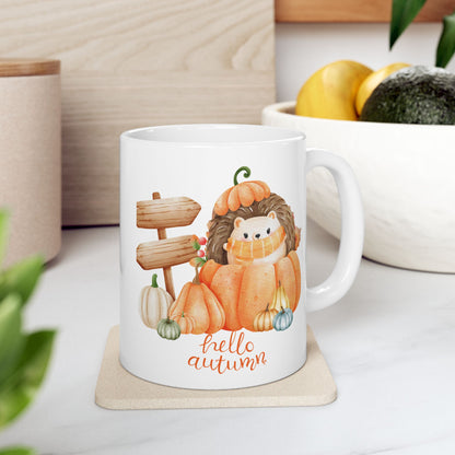 Journeys Hello Autumn Seasons of Change Ceramic Mugs, Gifts for Pet Lovers, Mugs for Cute Animal Lovers, Cute Seasonal Mugs, Mug for All Occasions, Thanksgiving Mug