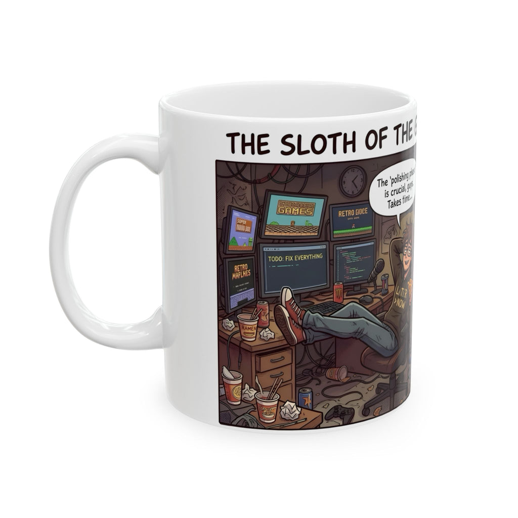 Humorous Game Developer White Ceramic Mug — 'The Life of the Indie Game Dev' Tea Cup (11oz/15oz)