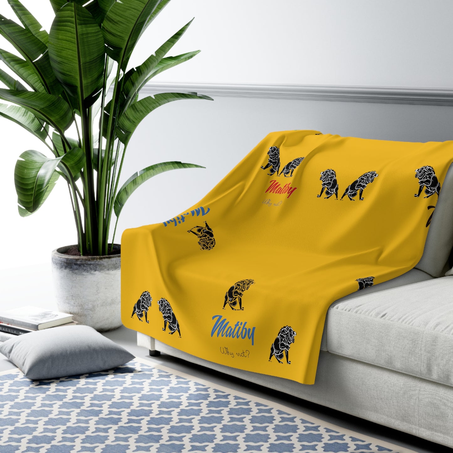 Matiby Lion Yellow Sherpa Fleece Blanket