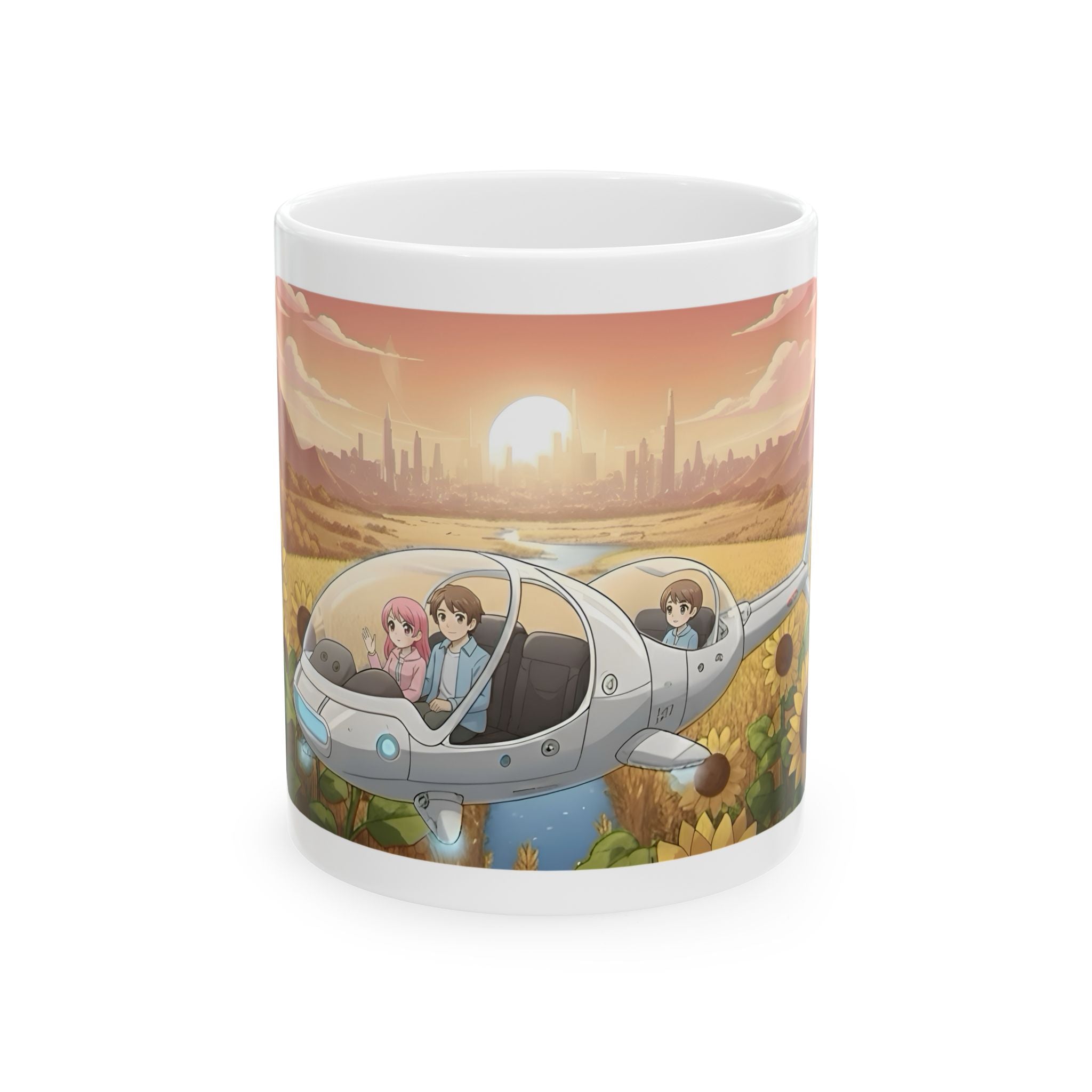 Joyful Flying Anime Cruiser White Ceramic Mug #1 – Friends, Family & Imaginative Adventures, Celebrating Companionship, Creativity & Life’s Little Wonders Cup (11oz/15oz)