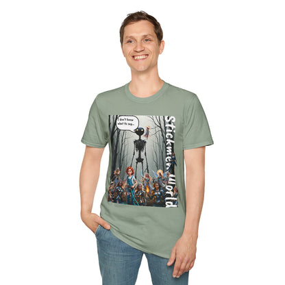 Stickmen World Unisex Softstyle T-Shirt, Fantasy Women Shirt, Warrior Men's Dream Shirt, Heroic Fantasy Shirt, Humorous Tee, Men Love Strong Women, Strong Females Sarcastic Tee