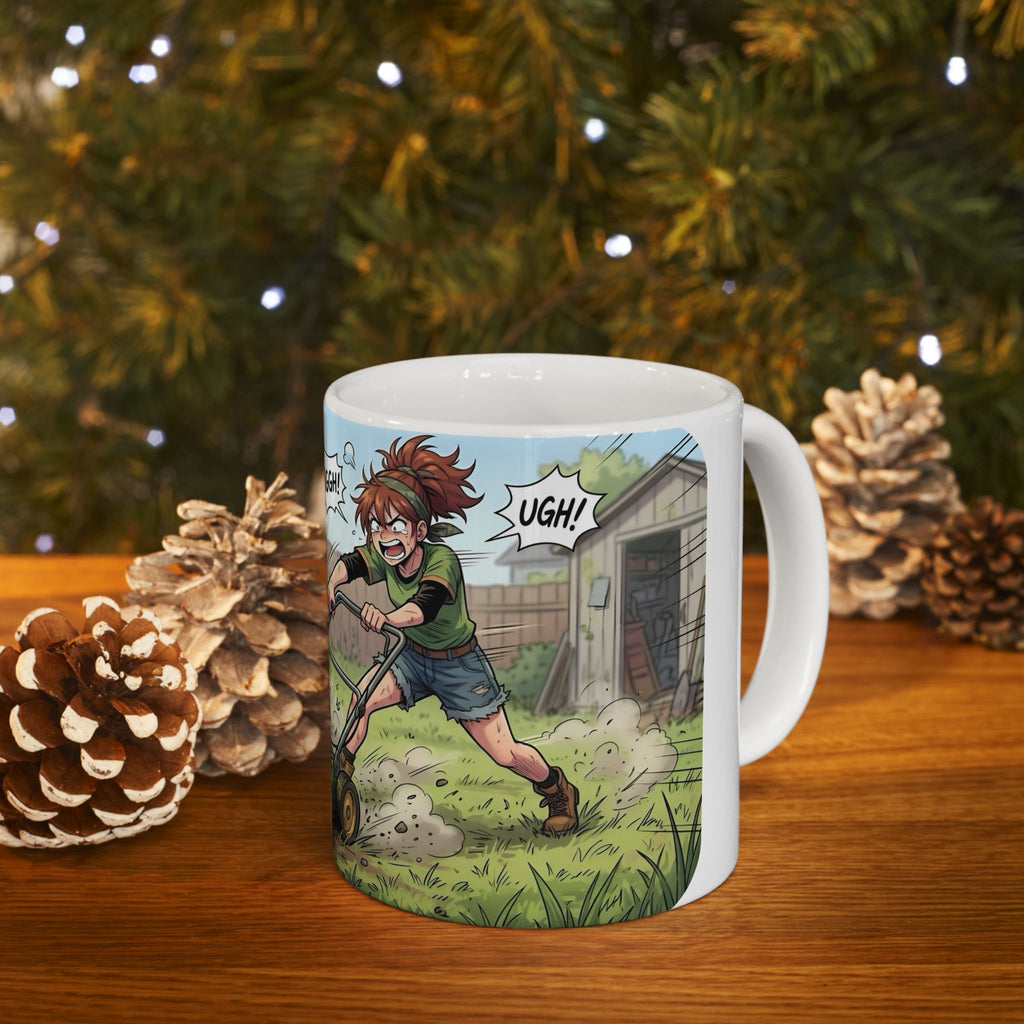 Wifey & The Lawn Mower White Ceramic Mug – Funny Mowing Gardener's Tea Cup (11oz & 15oz)