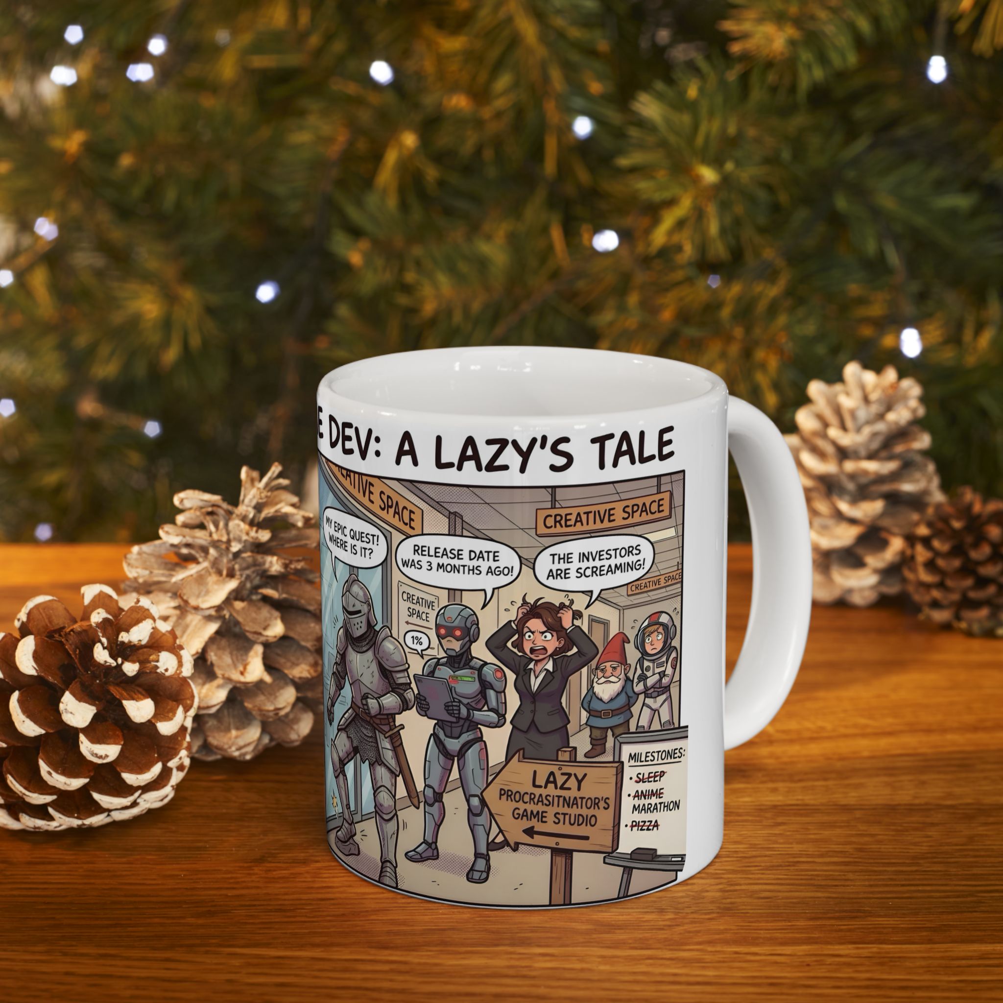 Humorous Game Developer White Ceramic Mug — 'The Life of the Indie Game Dev' Tea Cup (11oz/15oz)