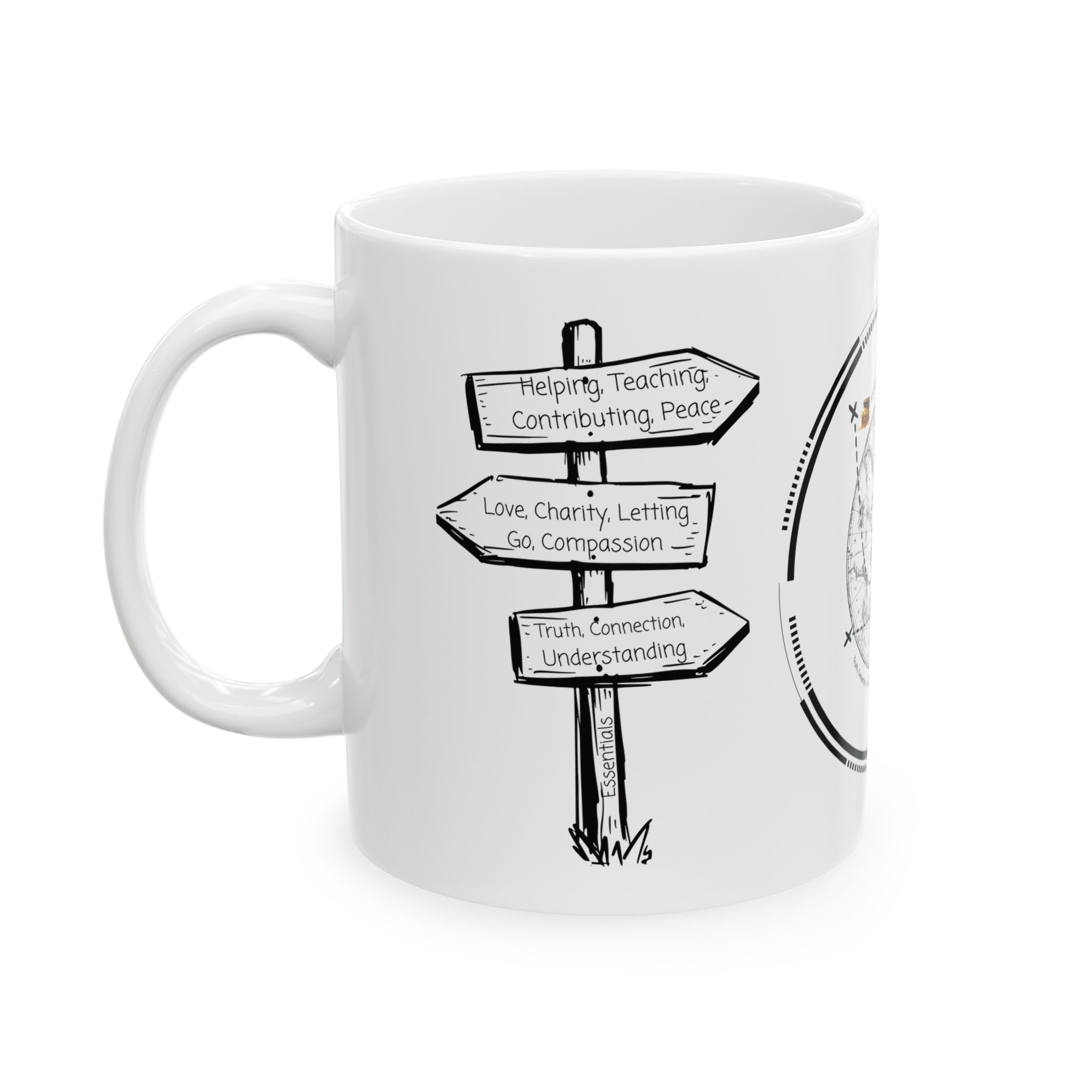 The Essentials Adventure Map #2 White Ceramic Mug — Nautical Compass Life & Treasure Trail Cup (11oz/15oz)