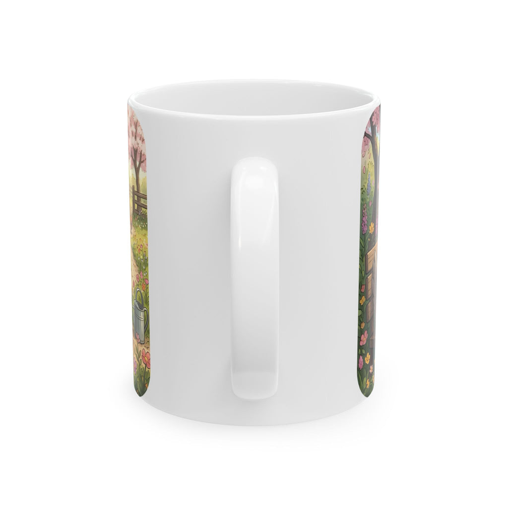 Spring Rooster & Chickens White Ceramic Mug — Cute & Cozy Country Farm Tea Cup (11oz/15oz)