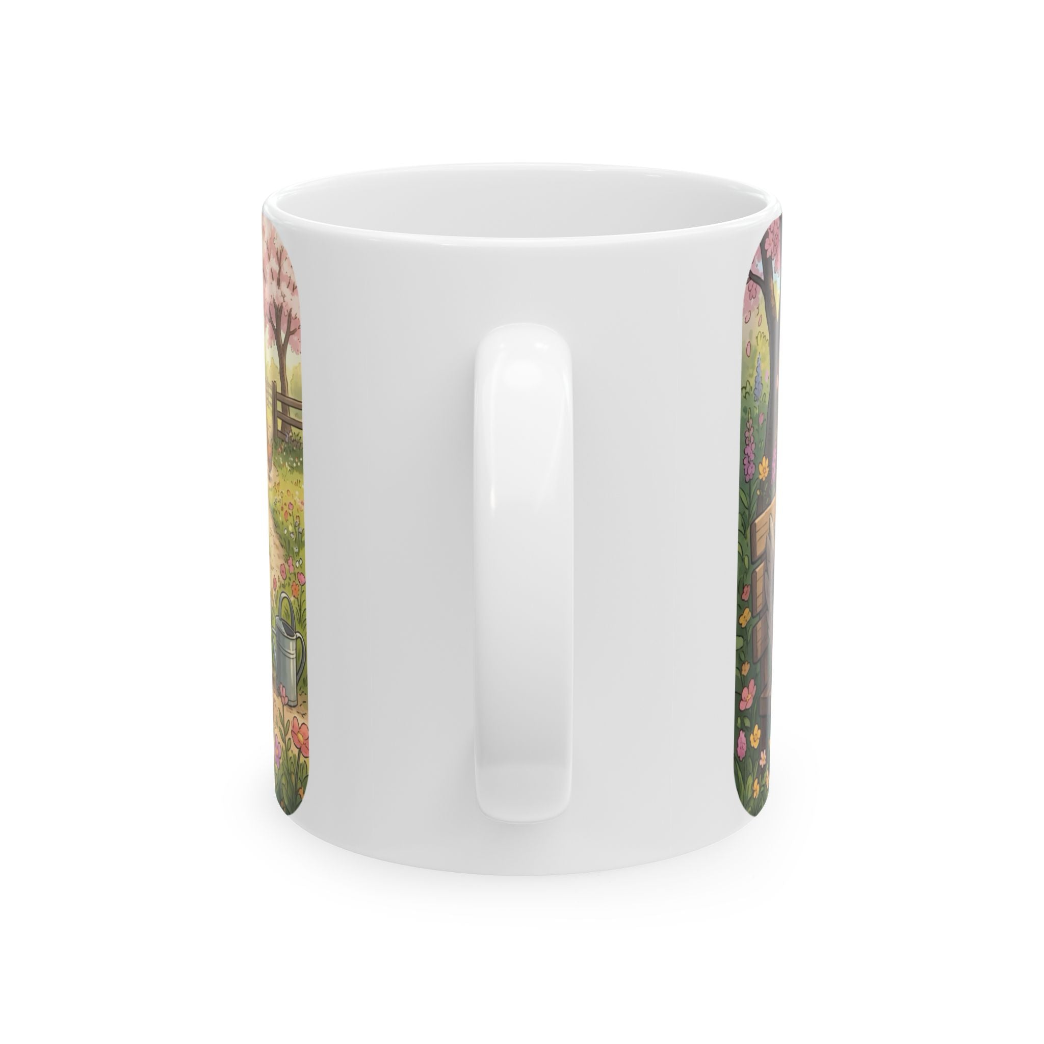 Spring Rooster & Chickens White Ceramic Mug — Cute & Cozy Country Farm Tea Cup (11oz/15oz)