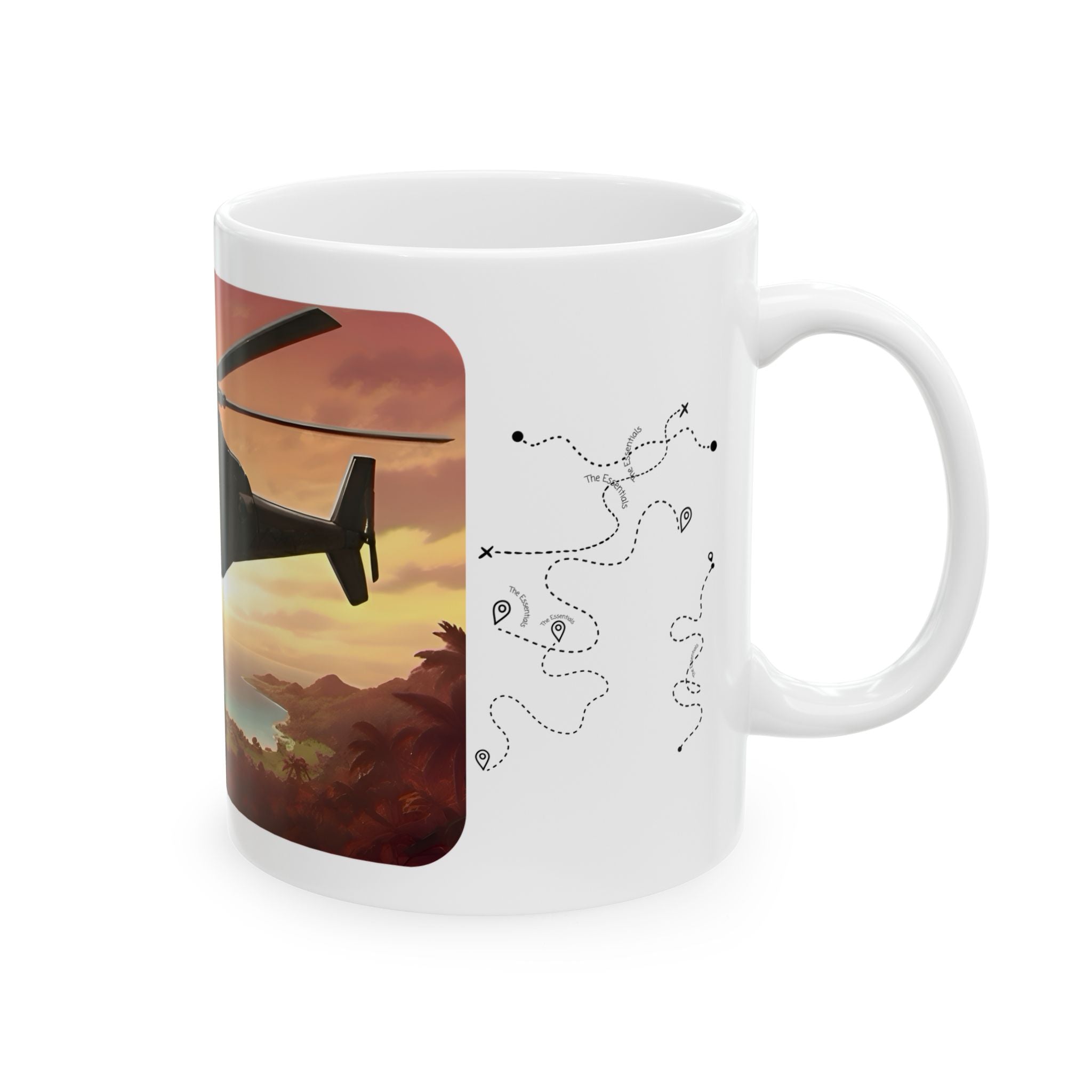 Anime Helicopter Adventure #2 Sunset Beach White Ceramic Mug – Celebrating Companionship, Creativity & Life’s Little Wonders Cup (11oz/15oz)