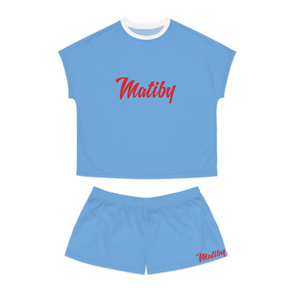 Matiby Women's Light Blue Short Pajama Set (AOP)