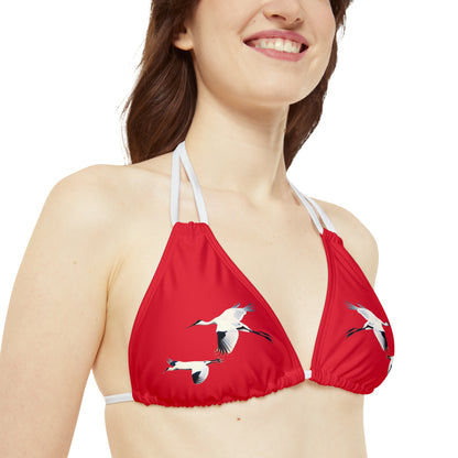 Dark Red Strappy Bikini Set (AOP)