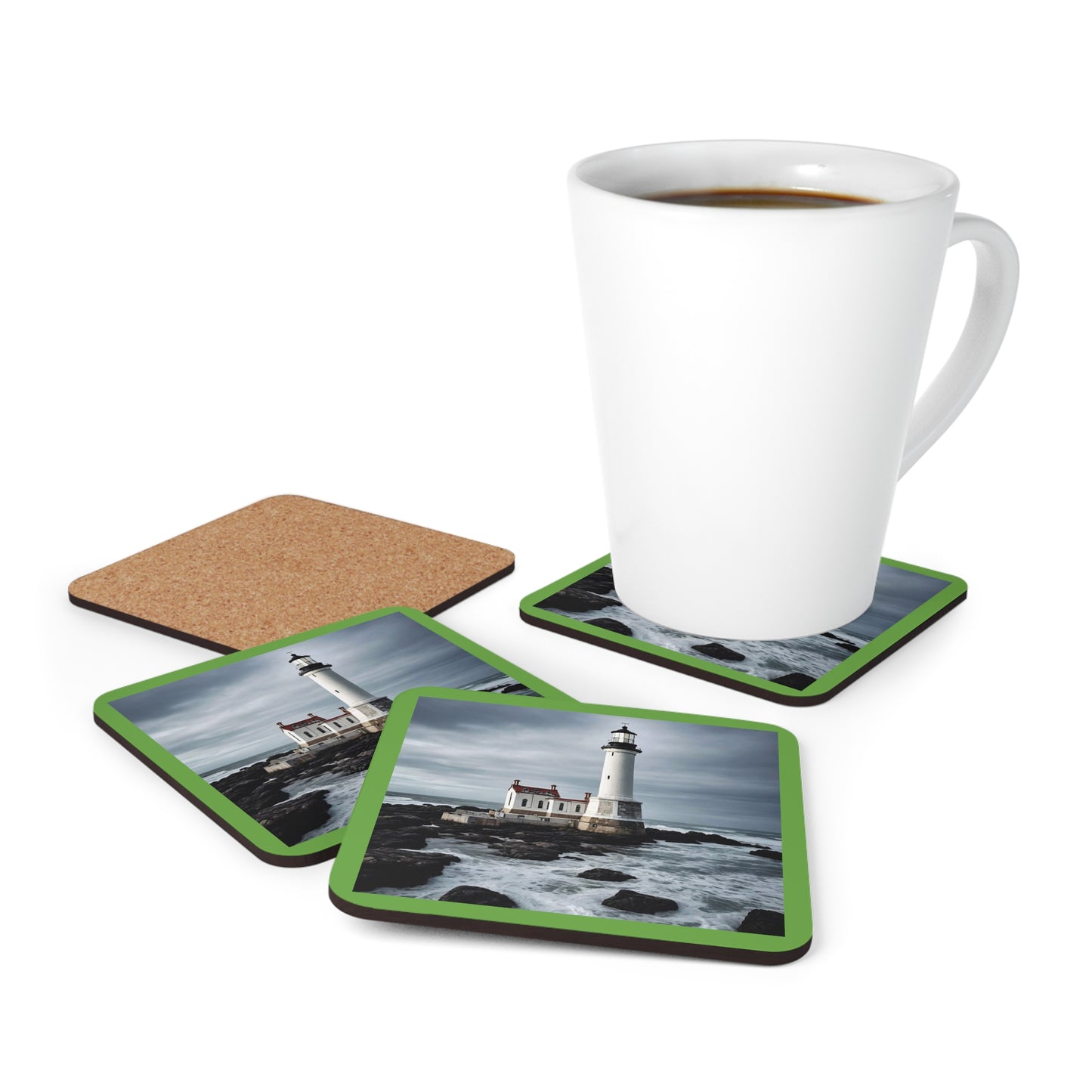 Matiby Lighthouse Green Corkwood Coaster Set