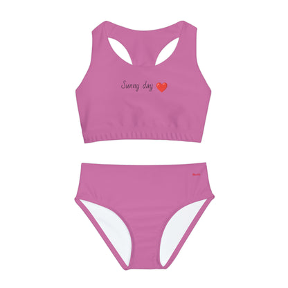 Girl's "Sunny Day" Light Pink Two Piece Swimsuit (AOP)