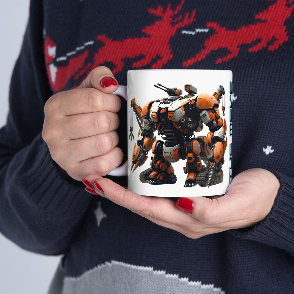 'The Meks' Sci‑Fi Mech Robot #10 White Ceramic Mug (11oz & 15oz) – Mech Tea Cup (11oz/15oz)